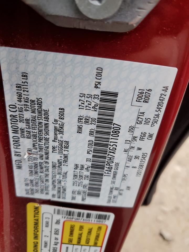 1FA6P0H7XG5110807 FORD FUSION 2016