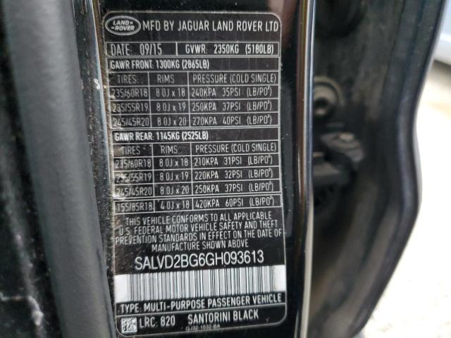 SALVD2BG6GH093613 | 2016 LAND ROVER RANGE ROVE