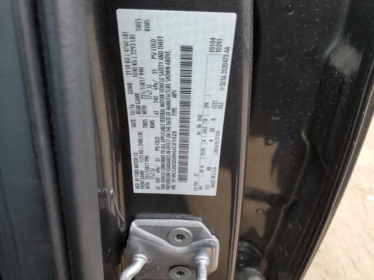1FMCU9GD0HUC01525 FORD ESCAPE 2017