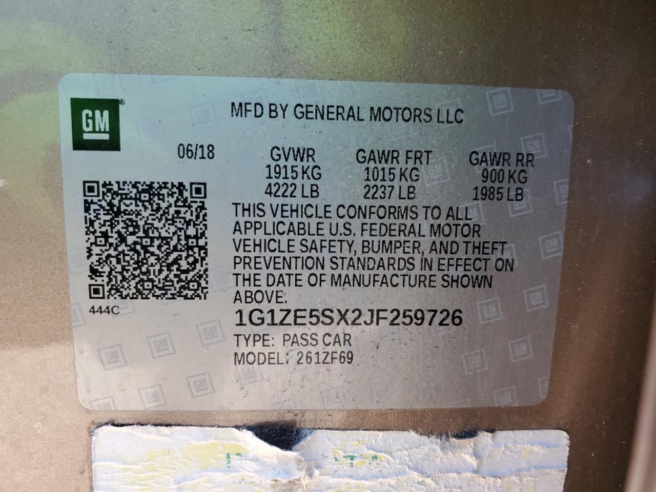 1G1ZE5SX2JF259726 CHEVROLET MALIBU 2018