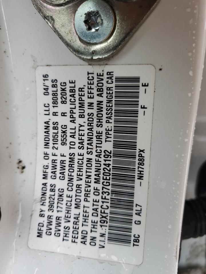 19XFC1F37GE024192 HONDA CIVIC 2016