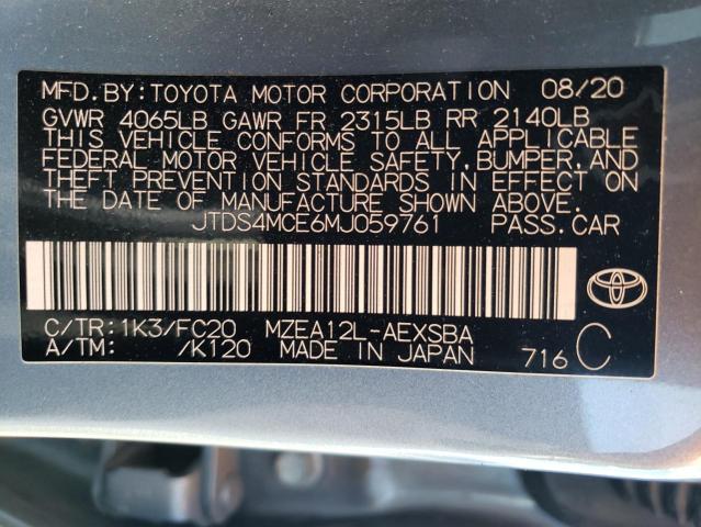 2021 Toyota Corolla Se VIN: JTDS4MCE6MJ059761 Lot: 39829624