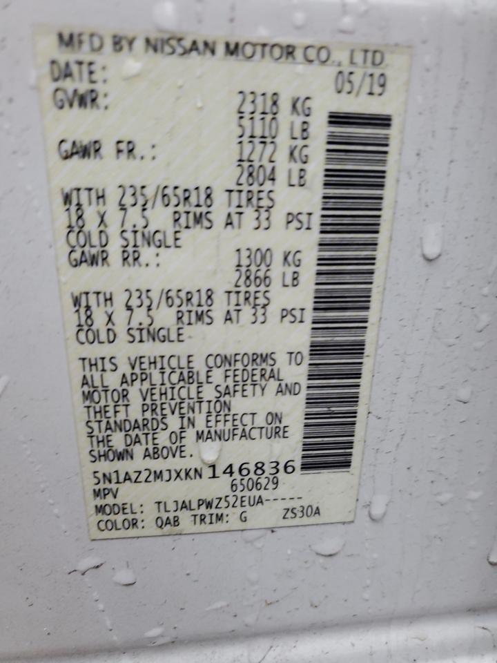5N1AZ2MJXKN146836 NISSAN MURANO 2019