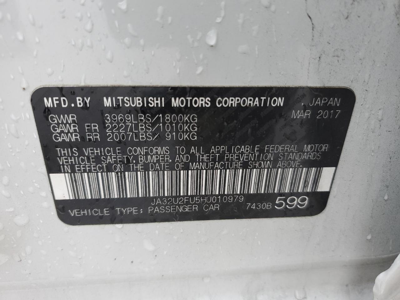 JA32U2FU5HU010979 2017 Mitsubishi Lancer Es