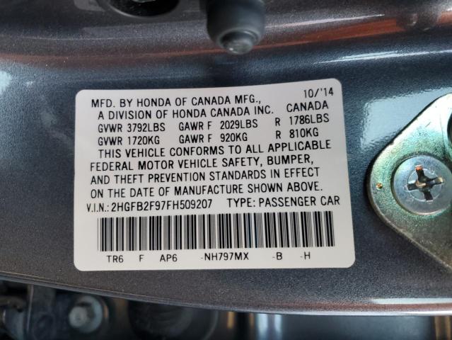 2HGFB2F97FH509207 | 2015 HONDA CIVIC EXL