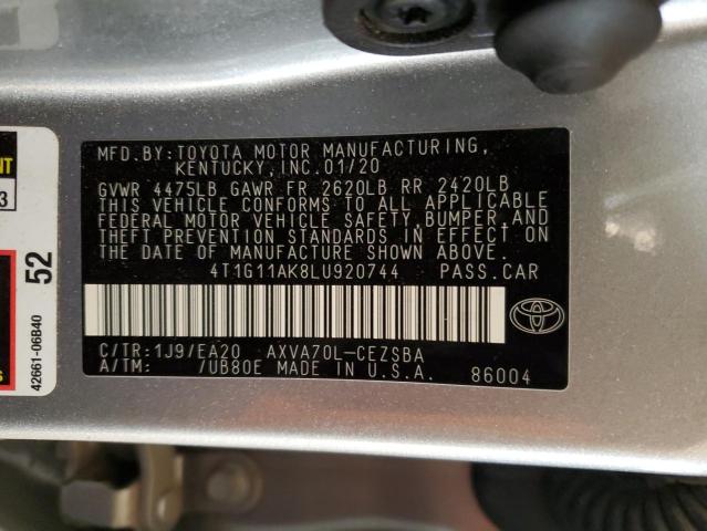 4T1G11AK8LU920744 | 2020 TOYOTA CAMRY SE