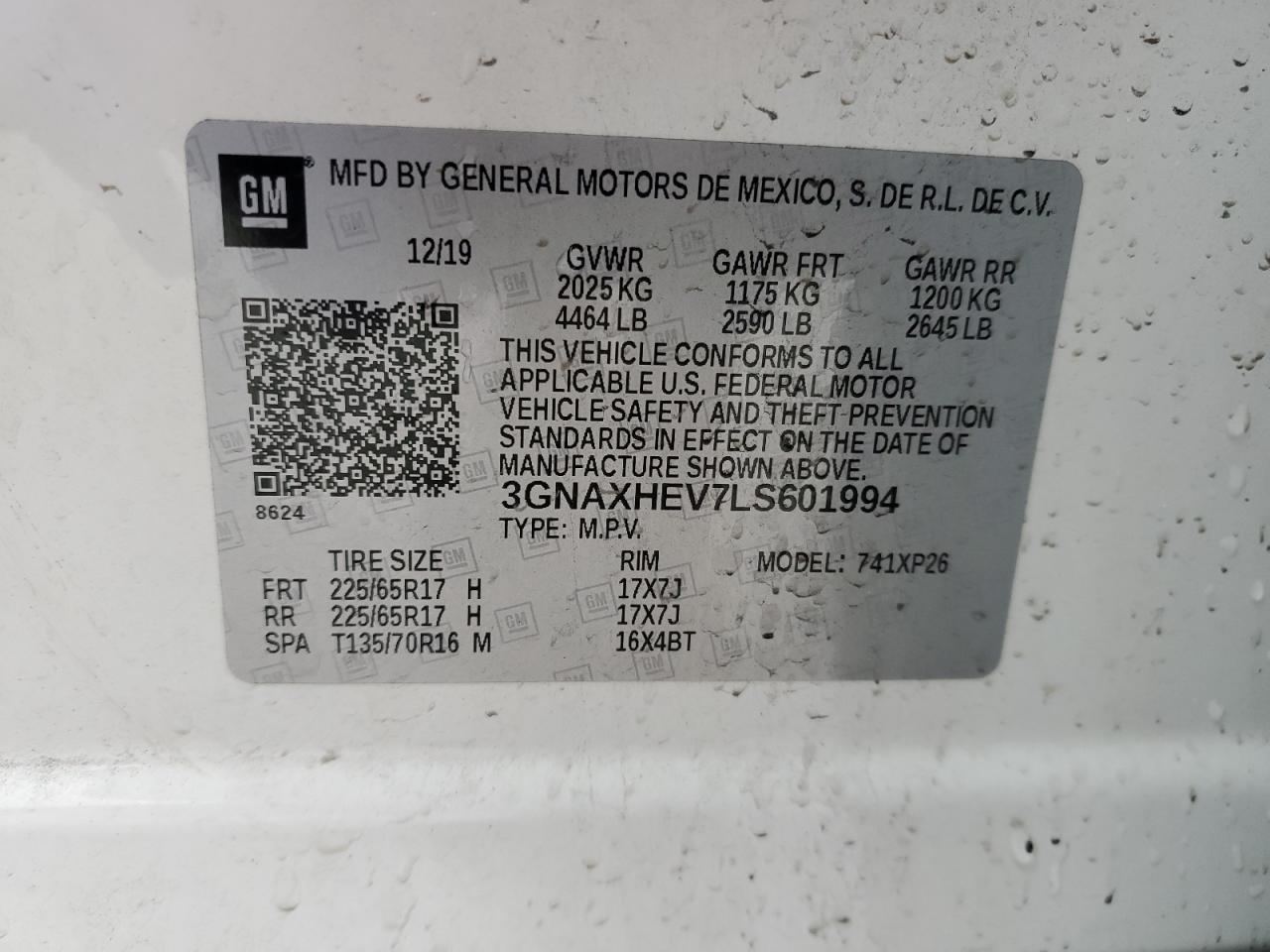 3GNAXHEV7LS601994 CHEVROLET EQUINOX 2020