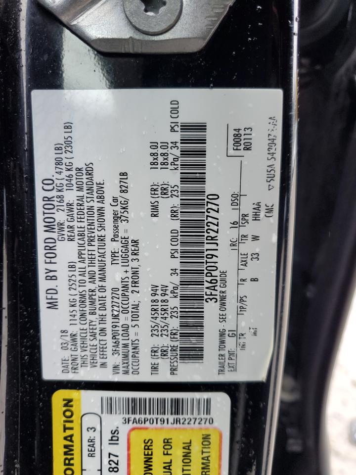 3FA6P0T91JR227270 FORD FUSION 2018