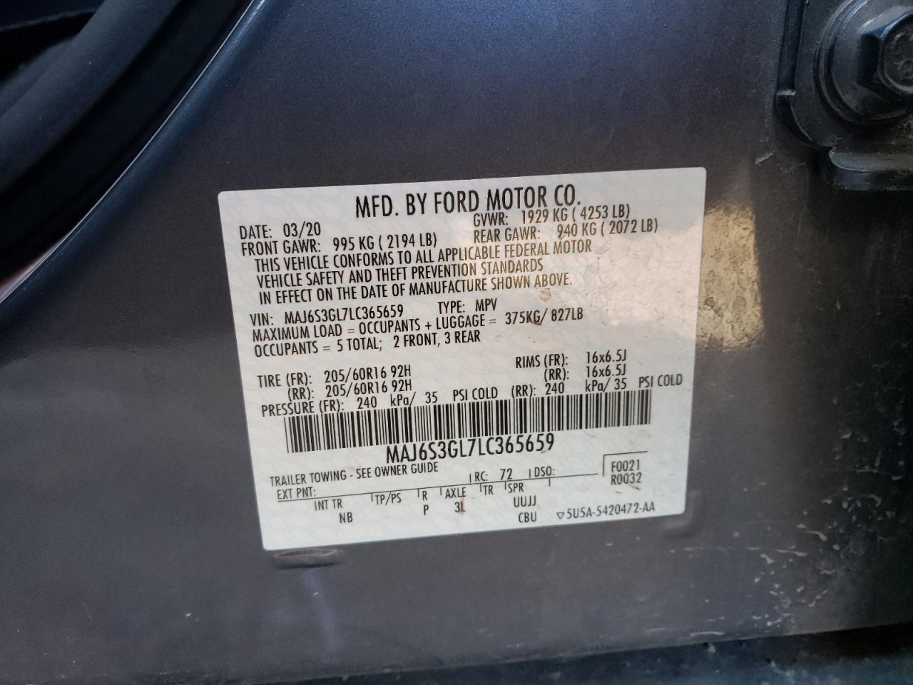 MAJ6S3GL7LC365659 FORD ECOSPORT 2020
