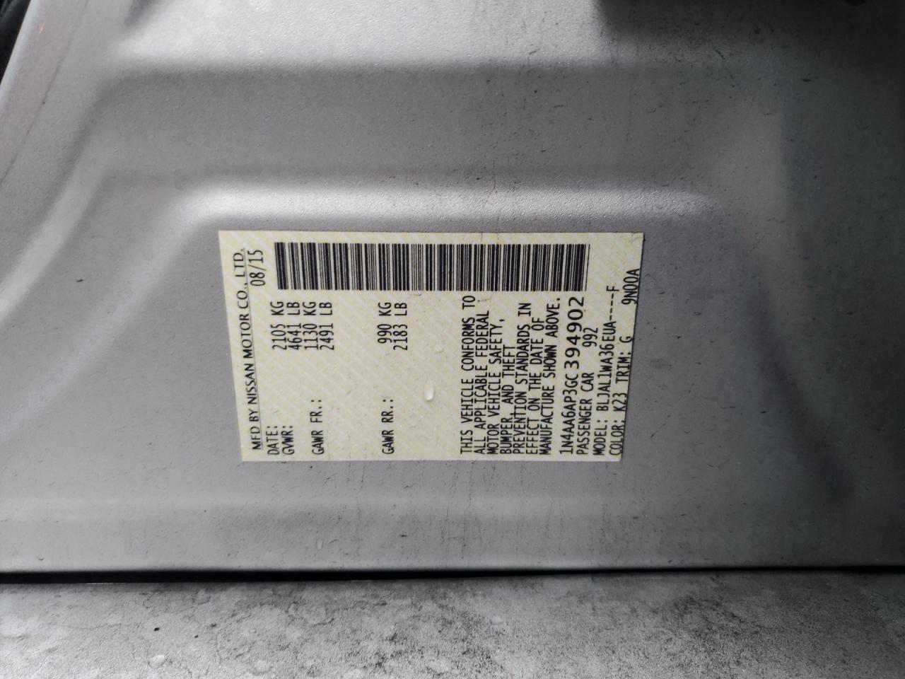 1N4AA6AP3GC394902 NISSAN MAXIMA 2016