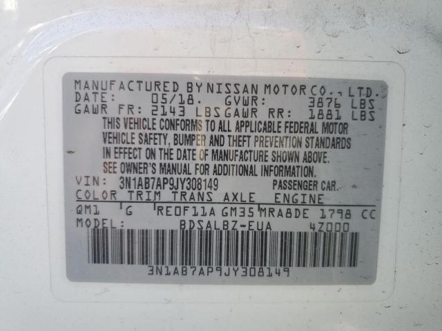 2018 Nissan Sentra S VIN: 3N1AB7AP9JY308149 Lot: 36960354