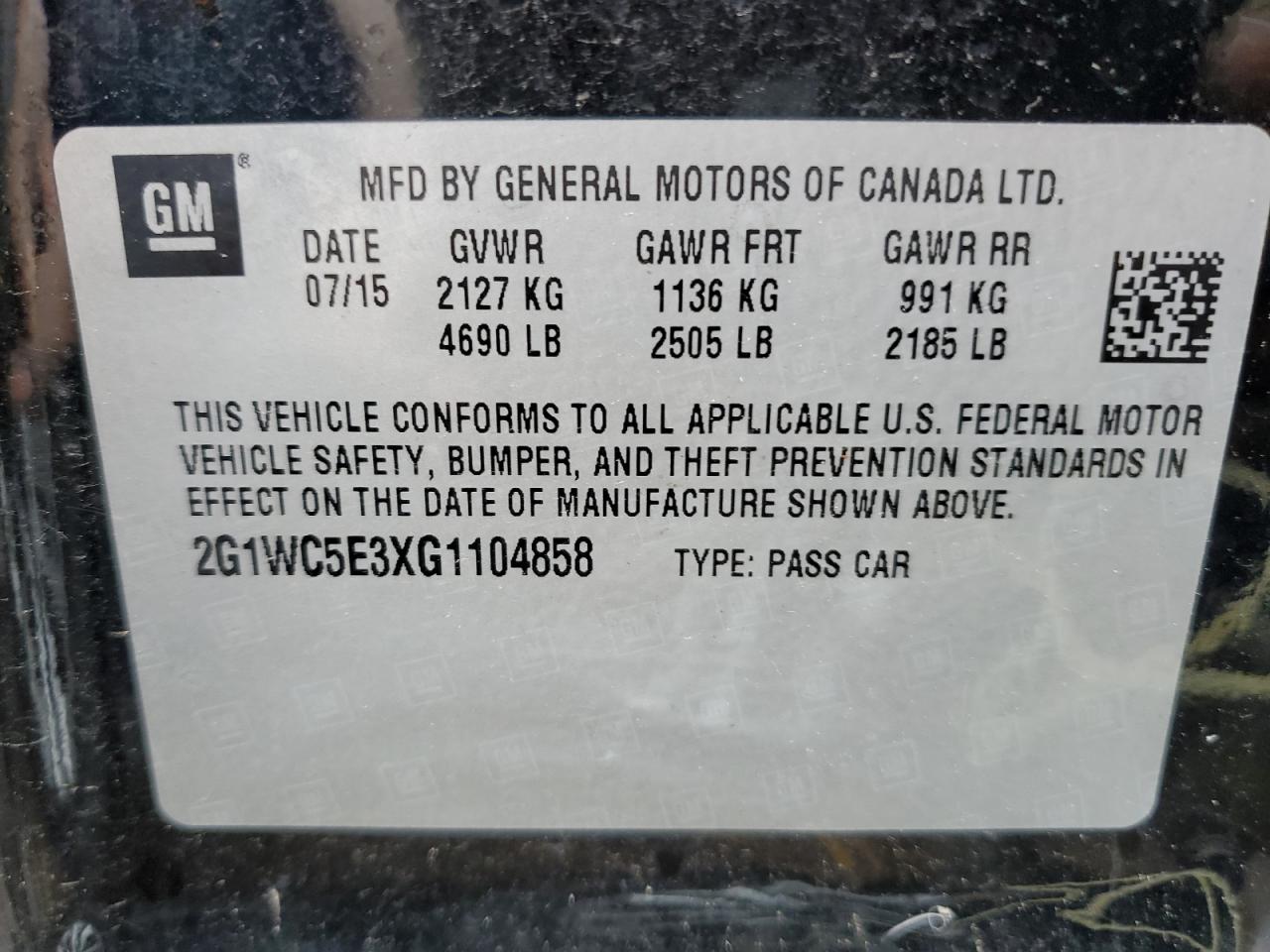 2G1WC5E3XG1104858 CHEVROLET IMPALA 2016