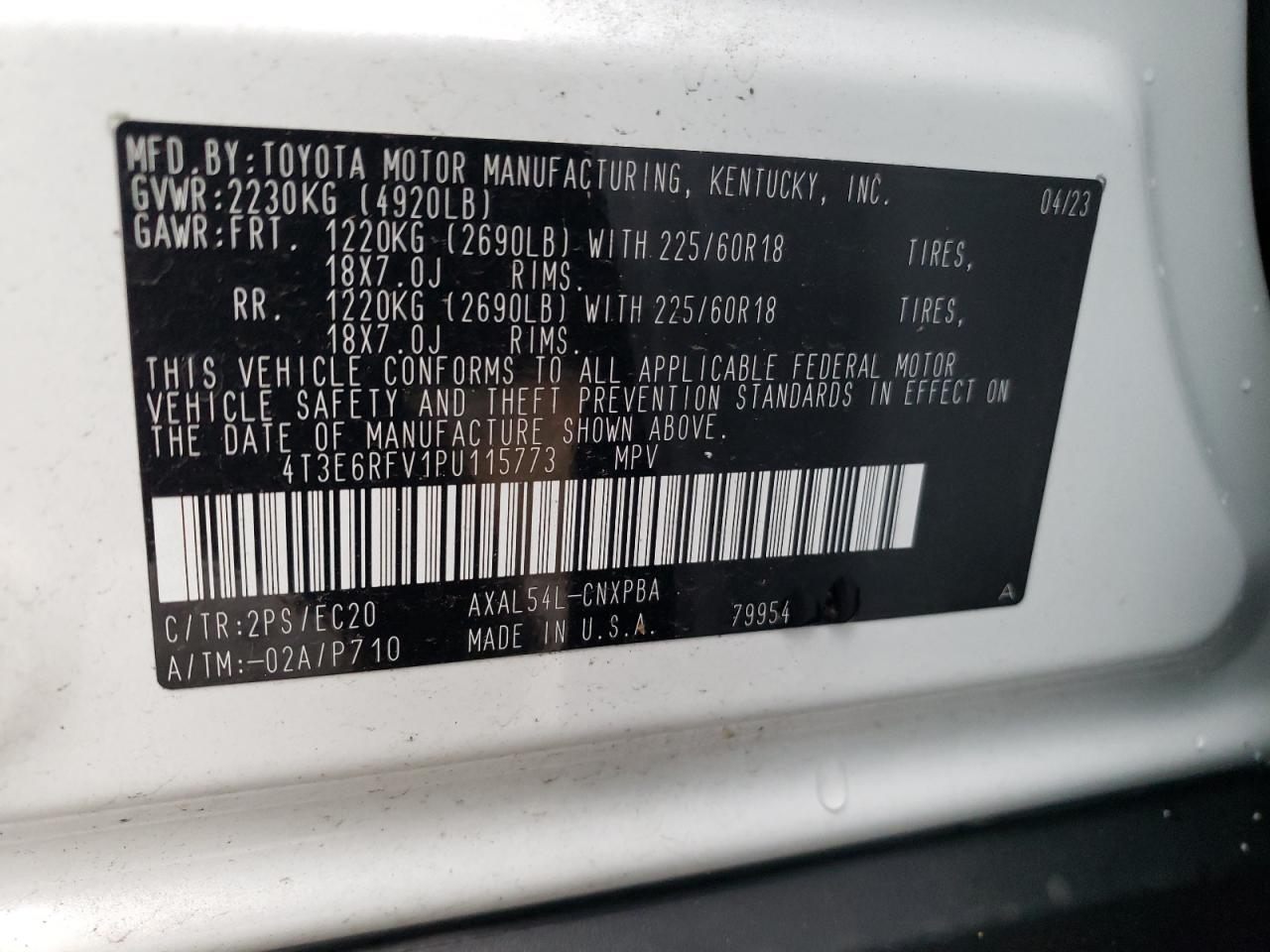 4T3E6RFV1PU115773 TOYOTA RAV4 2023