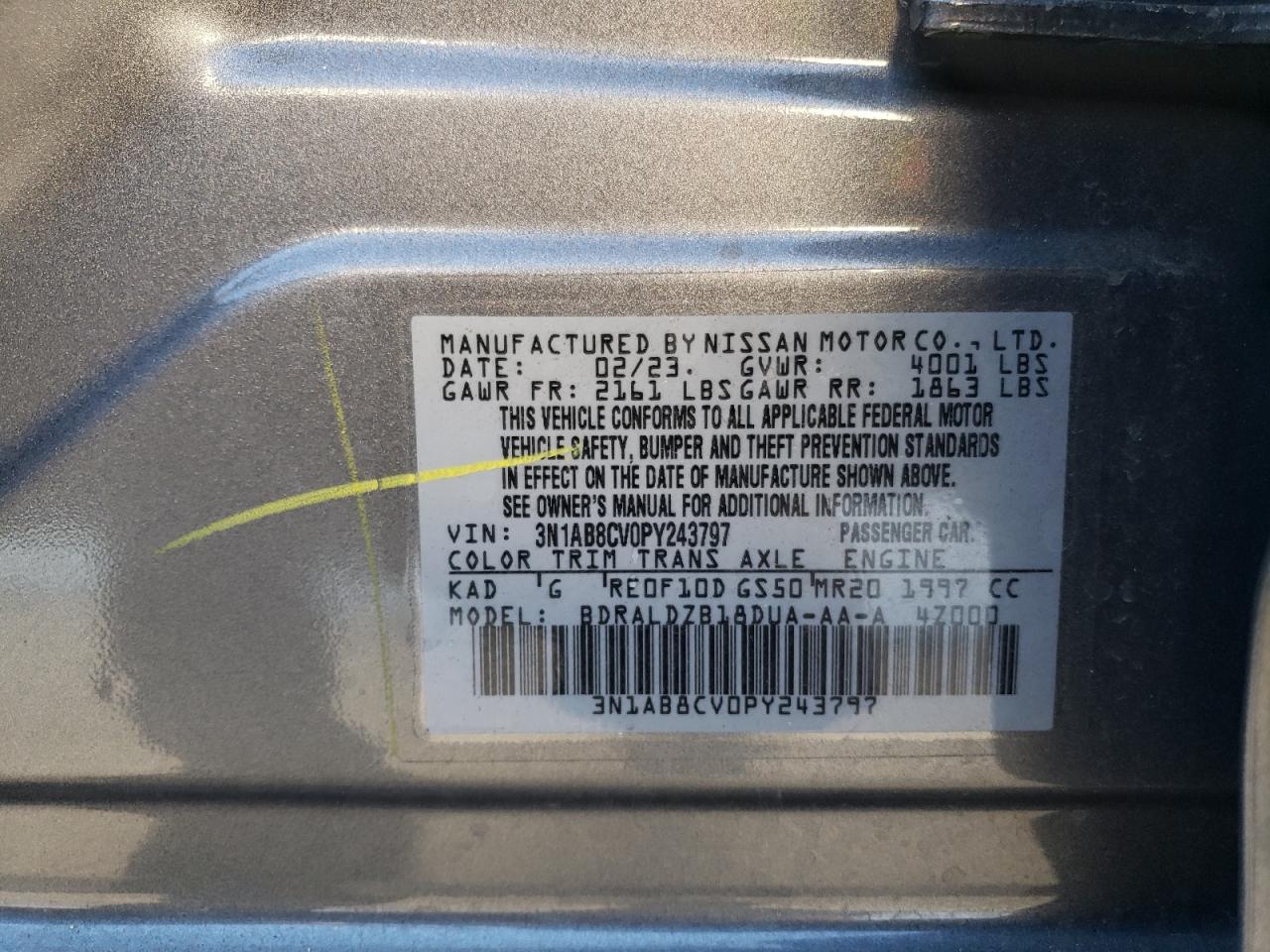 3N1AB8CV0PY243797 NISSAN SENTRA 2023