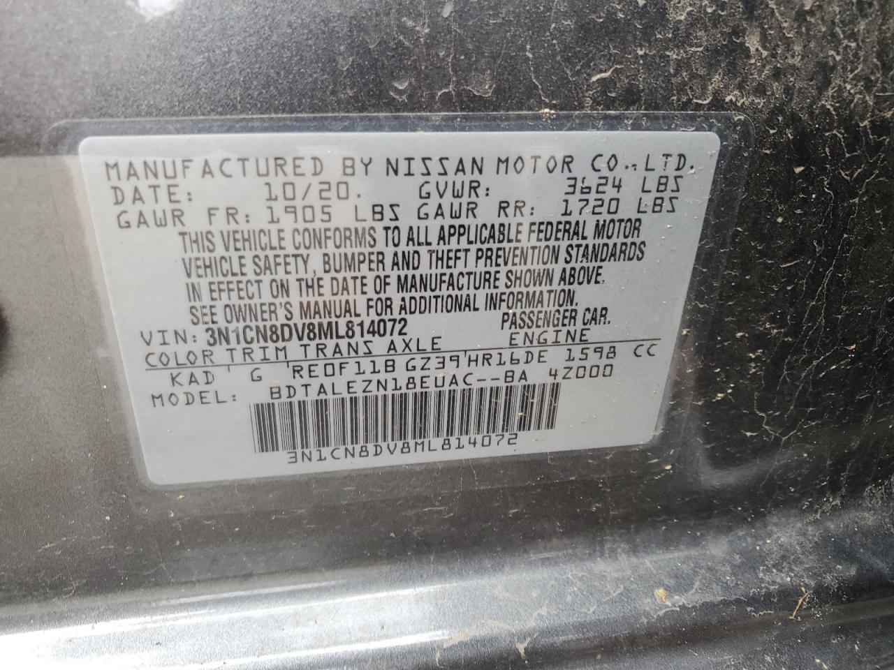 3N1CN8DV8ML814072 NISSAN VERSA 2021