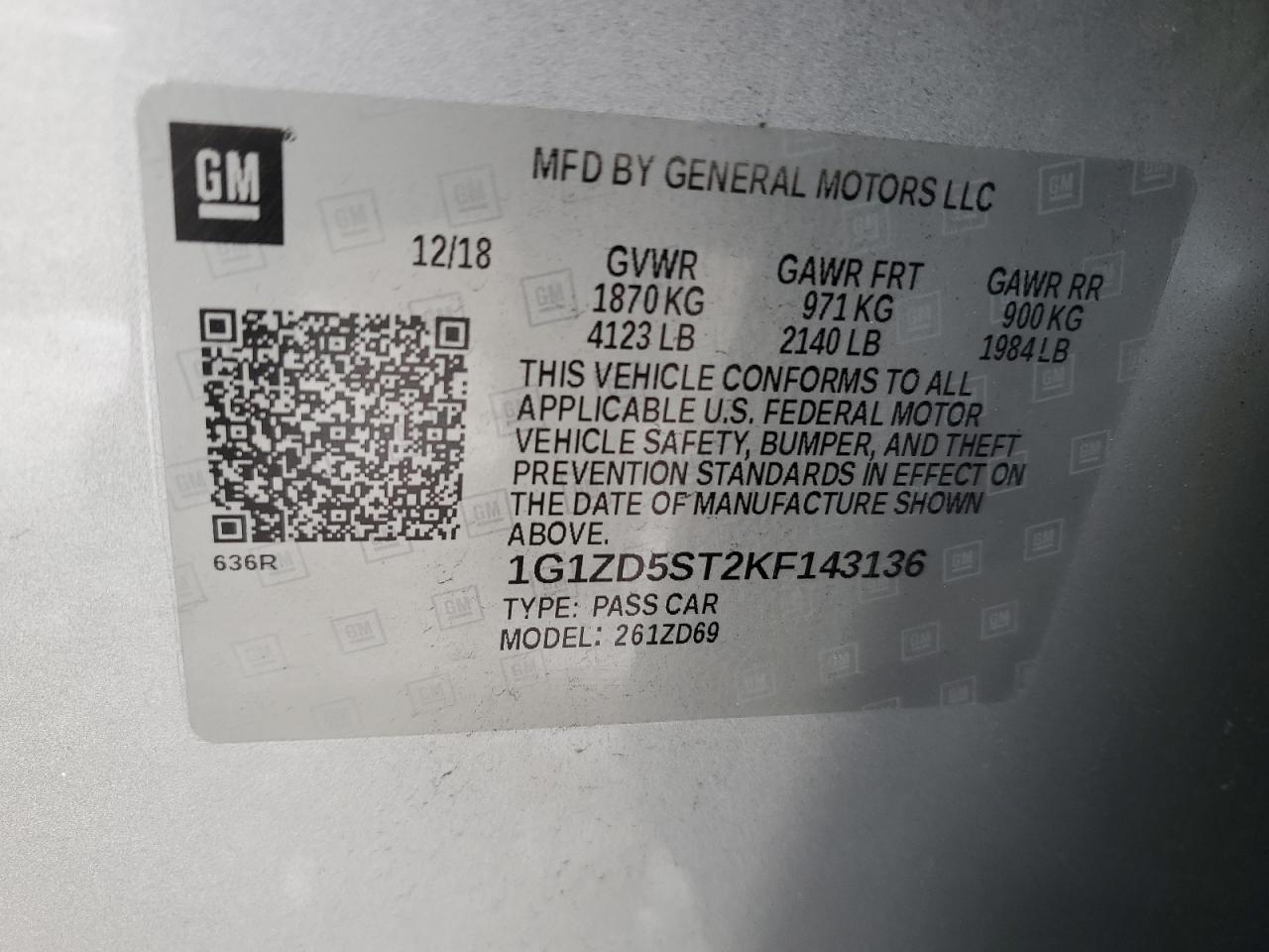 1G1ZD5ST2KF143136 CHEVROLET MALIBU 2019