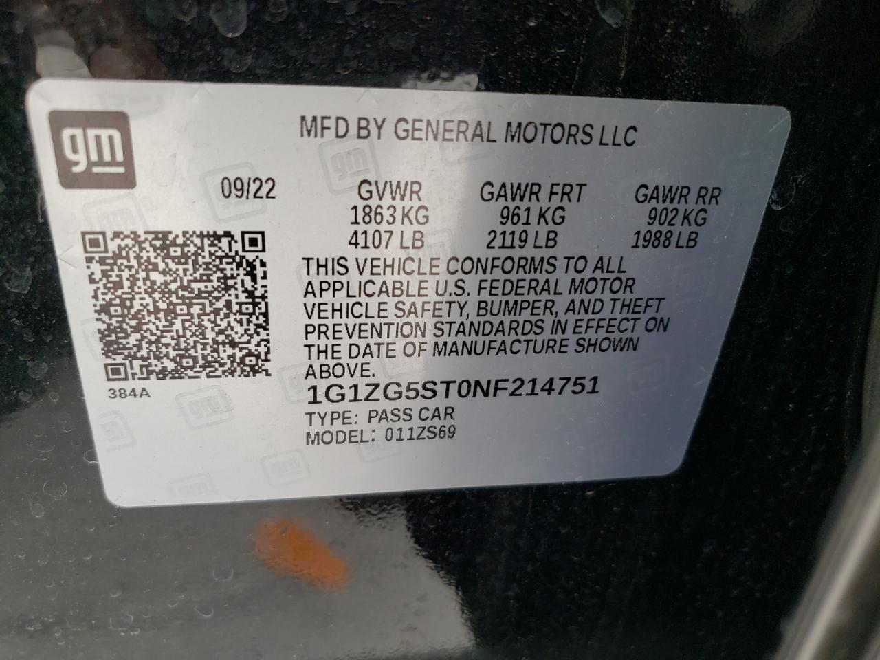 1G1ZG5ST0NF214751 CHEVROLET MALIBU 2022