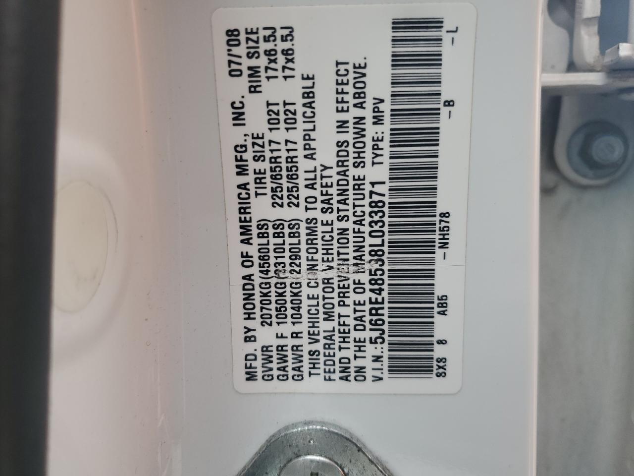 5J6RE48538L033871 2008 Honda Cr-V Ex 5J6RE48538L033871 2008 Honda Cr-V Ex