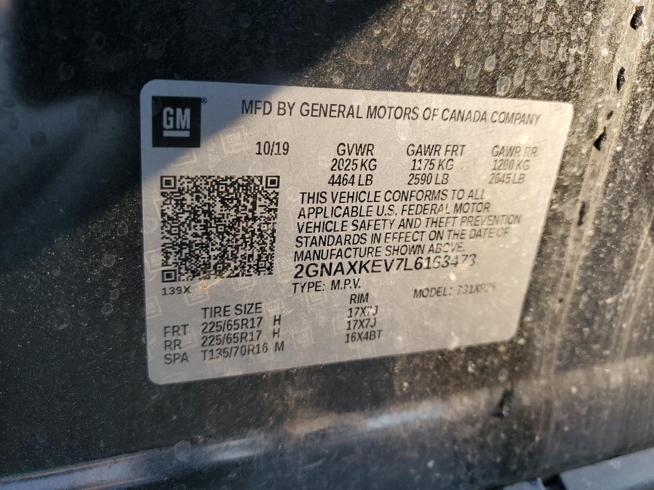 2GNAXKEV7L6163473 CHEVROLET EQUINOX 2020