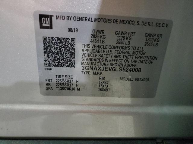 3GNAXJEV6LS524008 | 2020 CHEVROLET EQUINOX LT