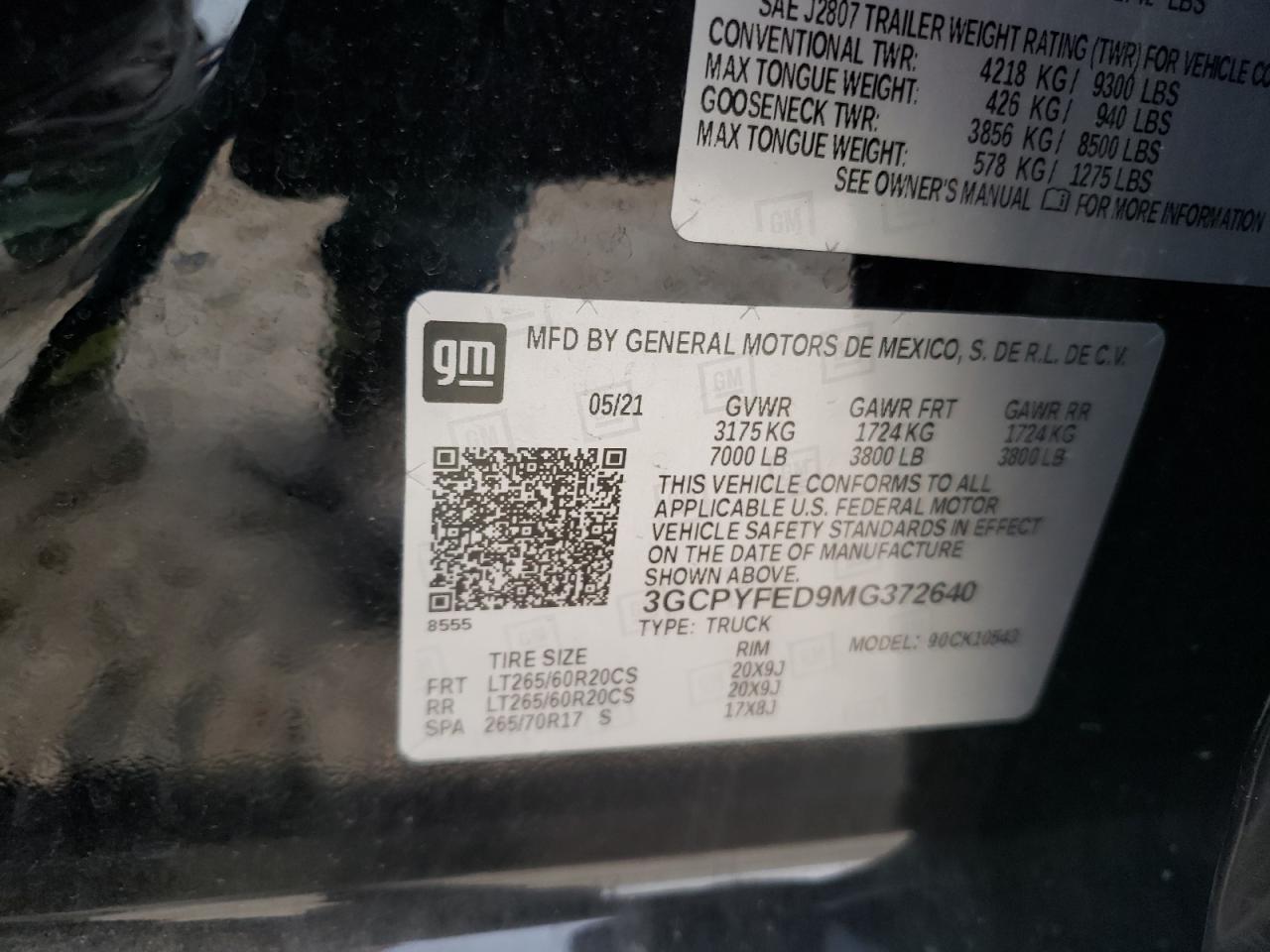 3GCPYFED9MG372640 CHEVROLET ALL Models 2021
