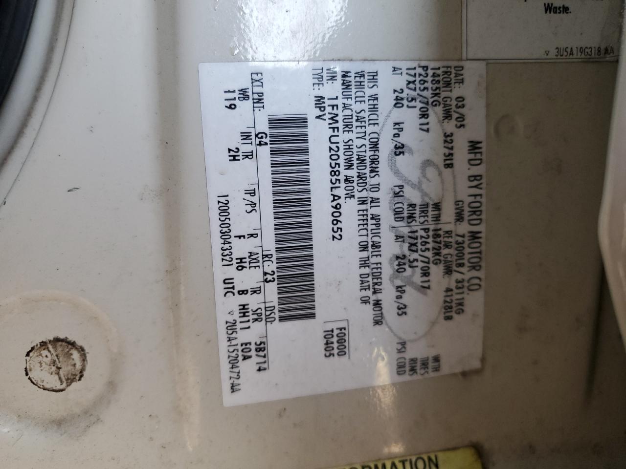 1FMFU20585LA90652 2005 Ford Expedition Limited