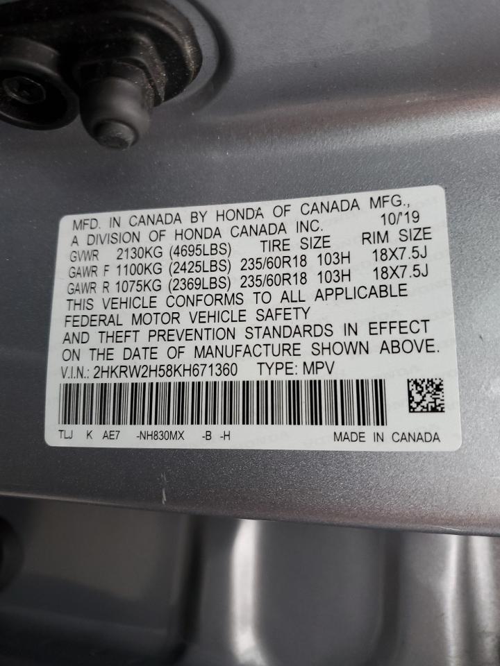 2HKRW2H58KH671360 HONDA CRV 2019
