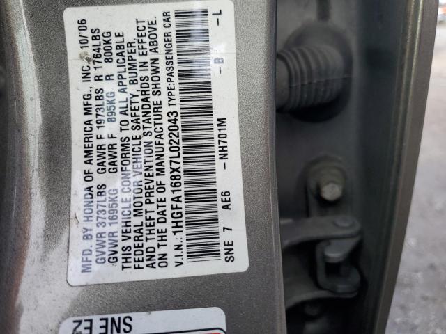 2007 Honda Civic Ex VIN: 1HGFA168X7L022043 Lot: 38008304
