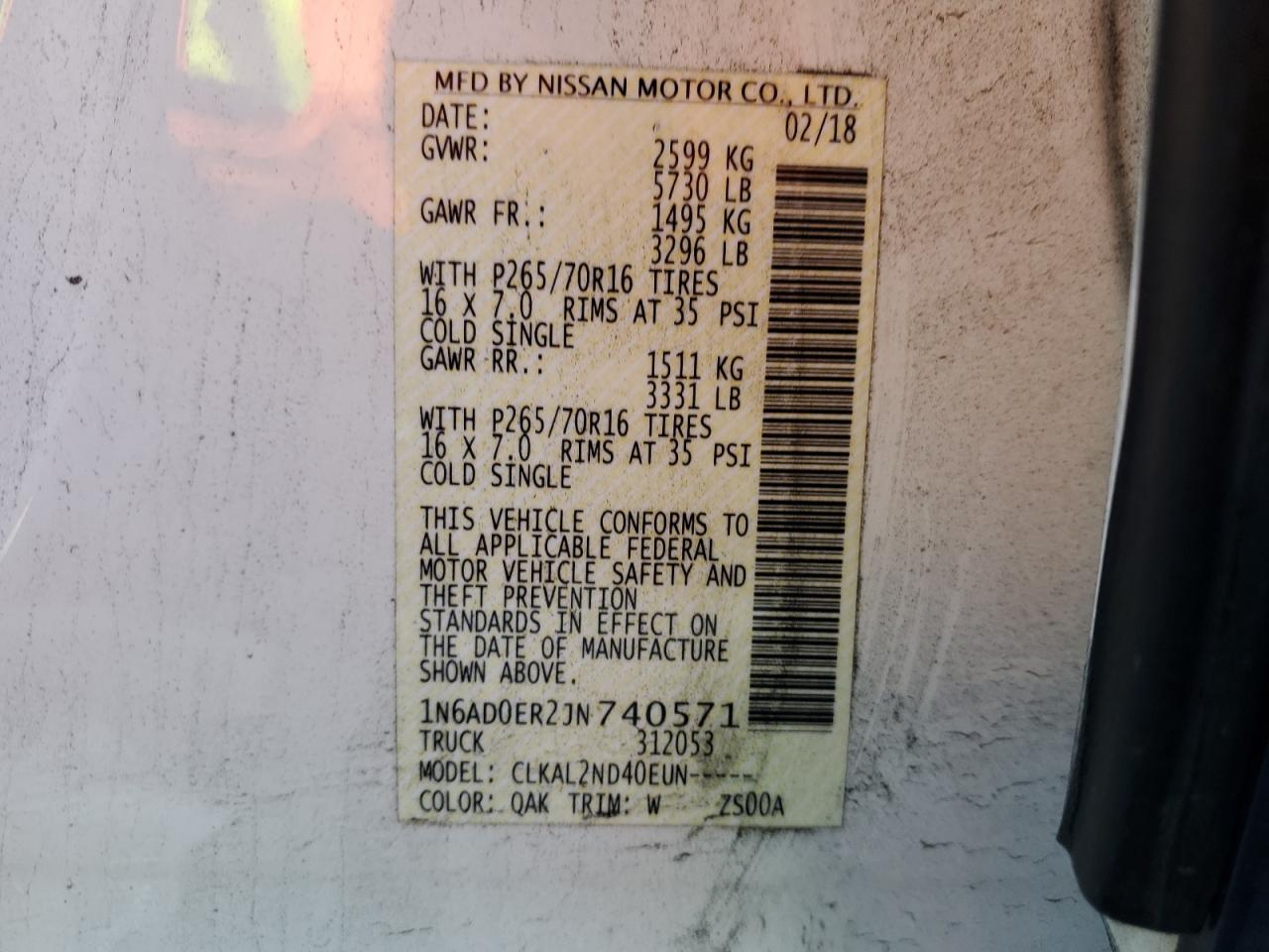 1N6AD0ER2JN740571 NISSAN FRONTIER 2018