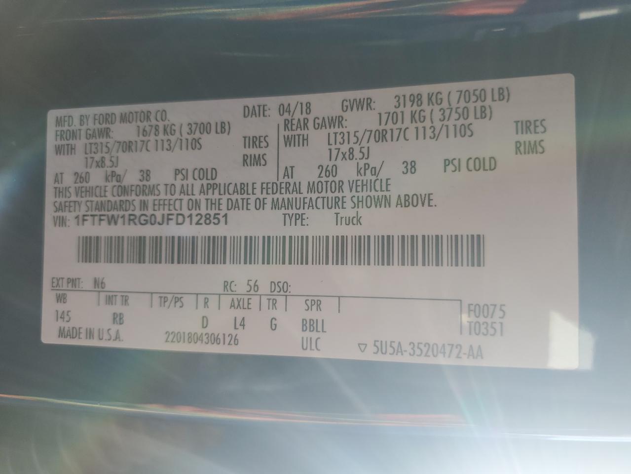 1FTFW1RG0JFD12851 FORD F150 2018