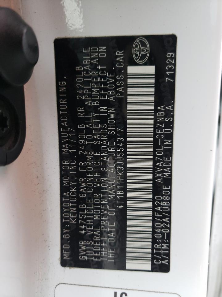 4T1B11HK3JU554317 TOYOTA CAMRY 2018
