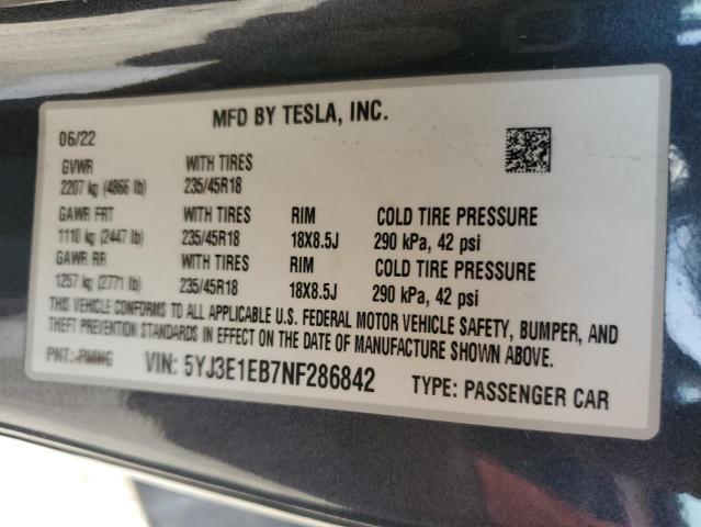 2022 TESLA MODEL 3 - 5YJ3E1EB7NF286842