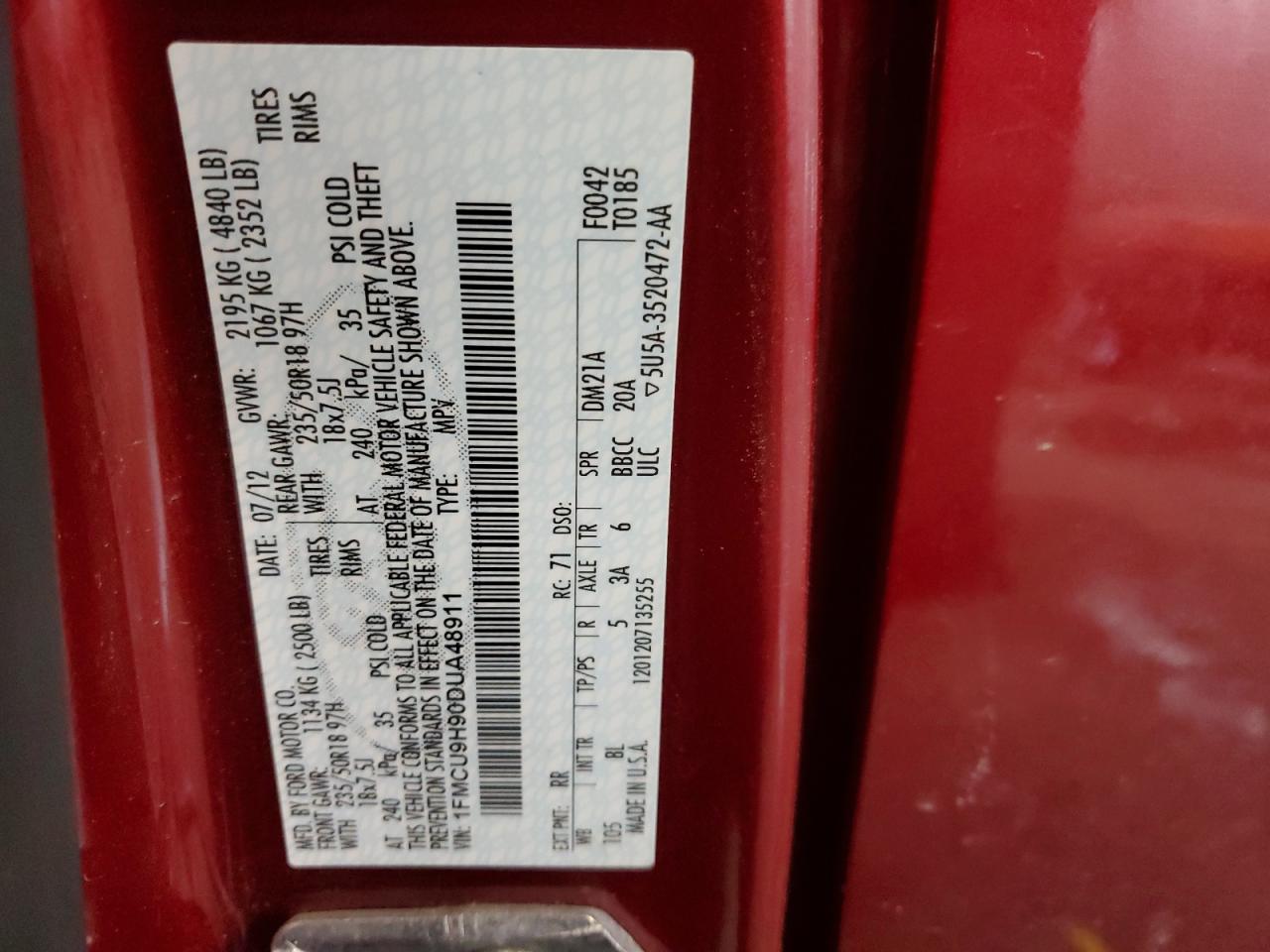 1FMCU9H90DUA48911 2013 Ford Escape Sel 1FMCU9H90DUA48911 2013 Ford Escape Sel