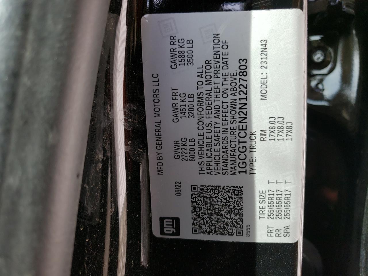 1GCGTCEN2N1227803 CHEVROLET COLORADO 2022