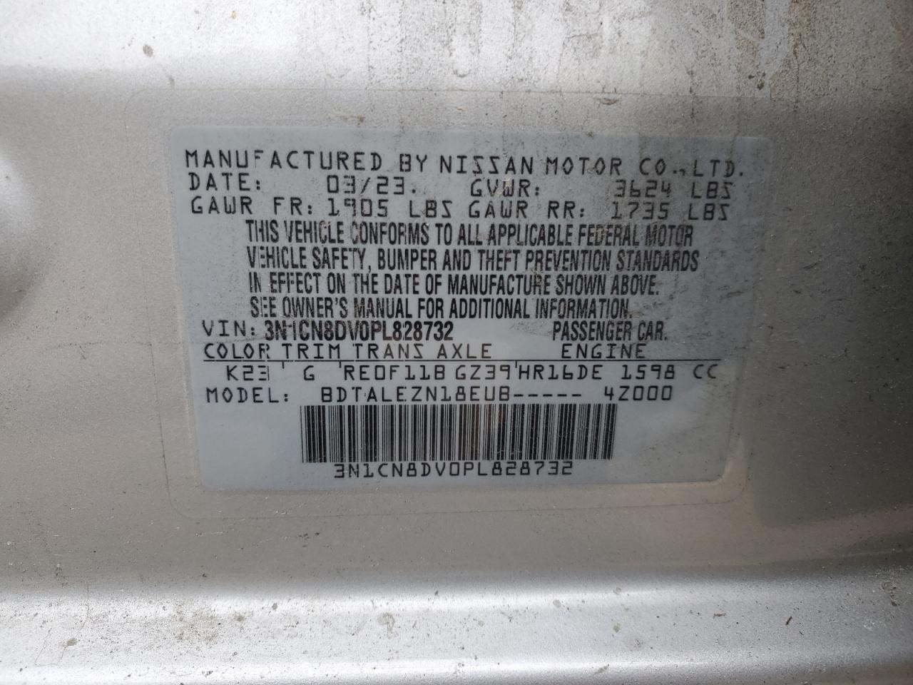 3N1CN8DV0PL828732 NISSAN VERSA 2023