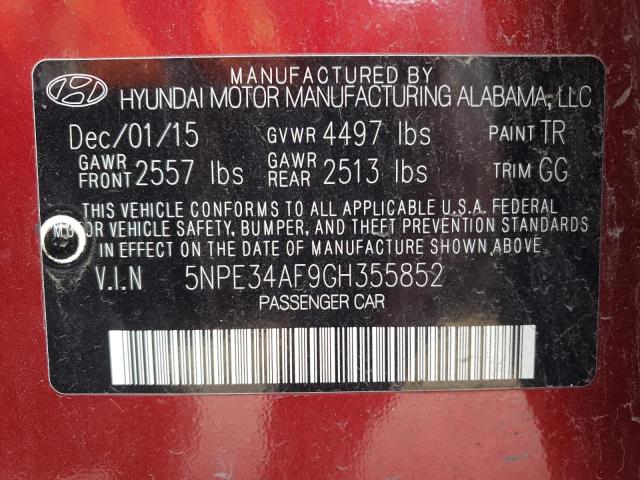 2016 Hyundai Sonata Sport VIN: 5NPE34AF9GH355852 Lot: 41002484