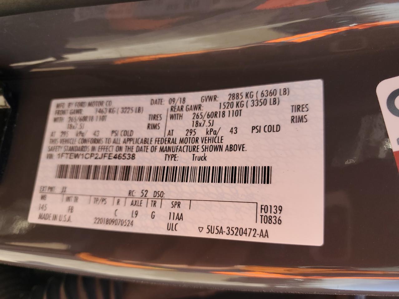 1FTEW1CP2JFE46538 FORD F-150 2018