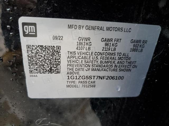 1G1ZG5ST7NF206100 | 2022 CHEVROLET MALIBU RS