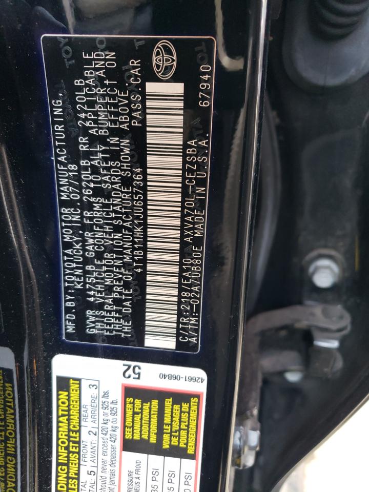 4T1B11HK1JU657364 TOYOTA CAMRY 2018