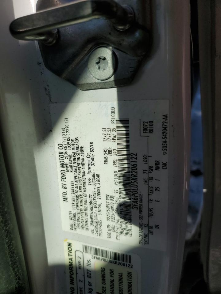 3FA6P0LU5KR206122 FORD FUSION 2019