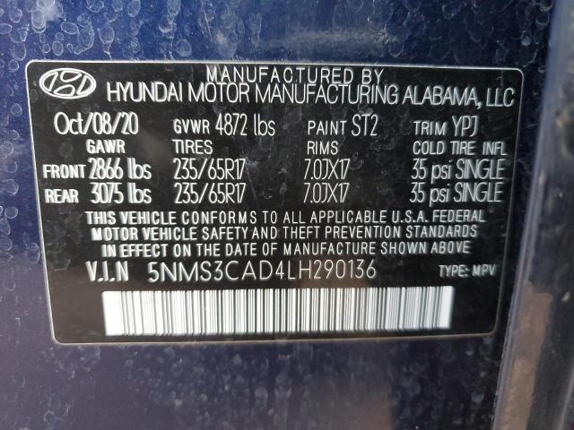 5NMS3CAD4LH290136 | 2020 HYUNDAI SANTA FE S