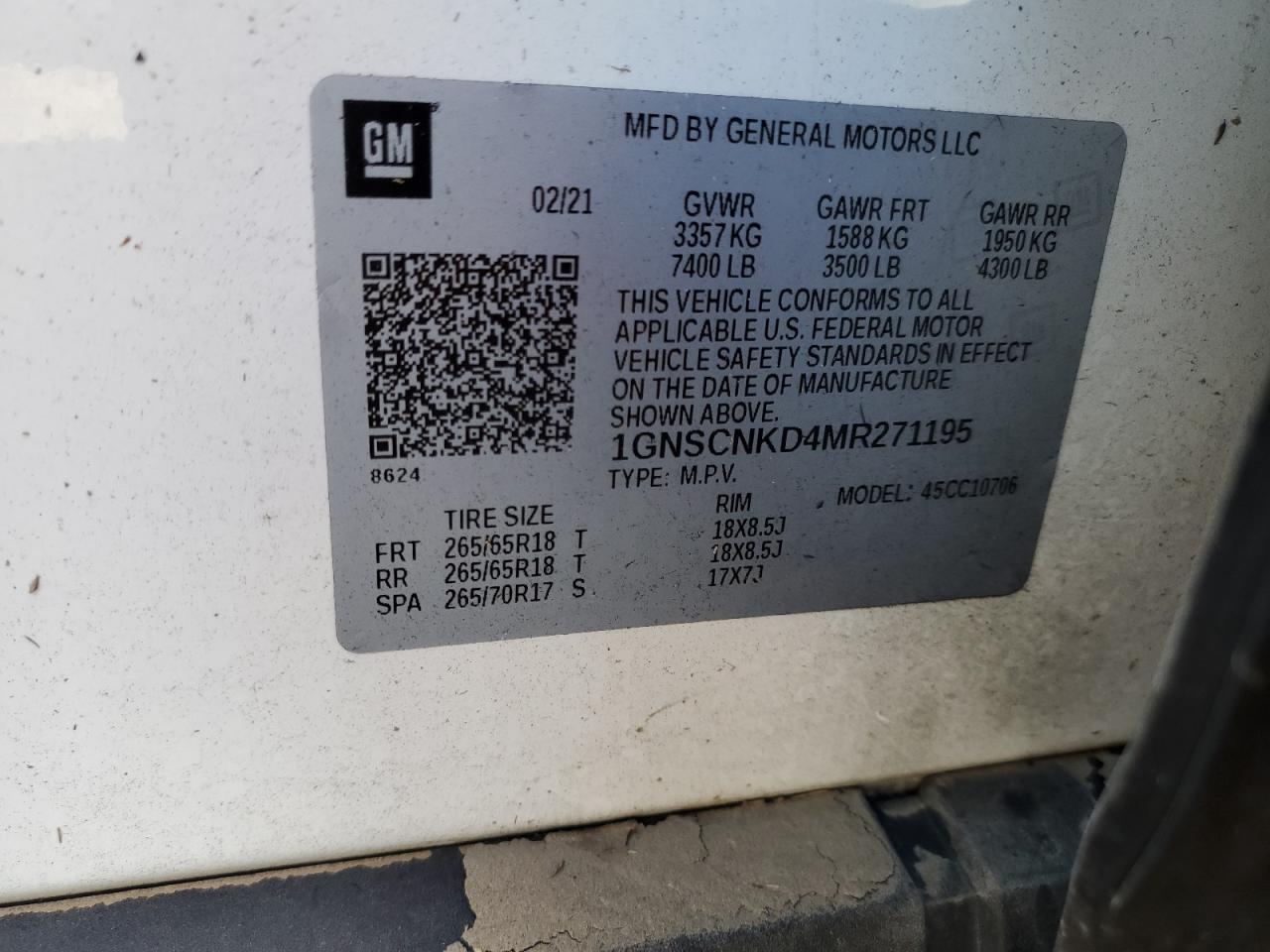 1GNSCNKD4MR271195 CHEVROLET TAHOE 2021
