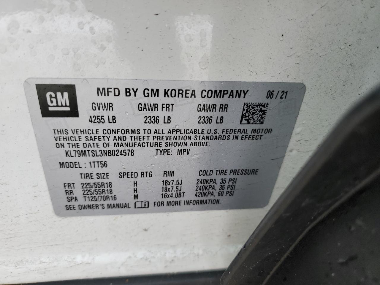 KL79MTSL3NB024578 CHEVROLET TRAILBLZR 2022