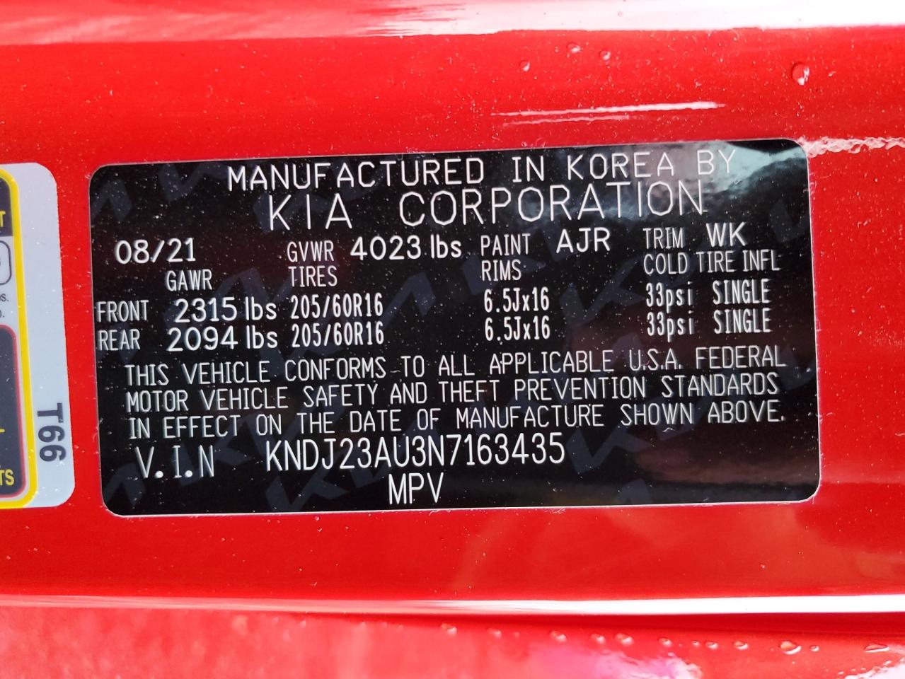 KNDJ23AU3N7163435 KIA SOUL 2022