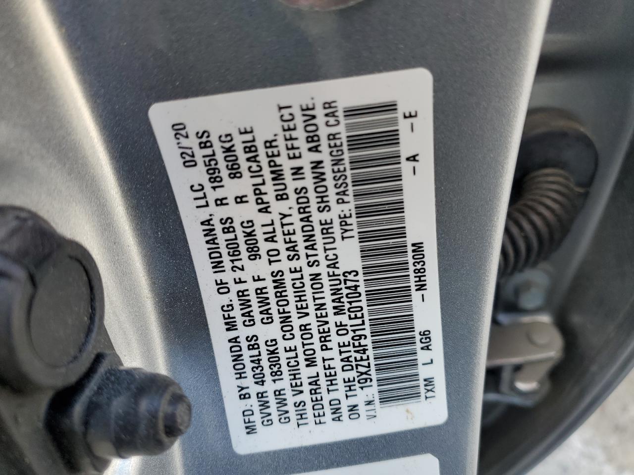 19XZE4F91LE010473 HONDA INSIGHT 2020
