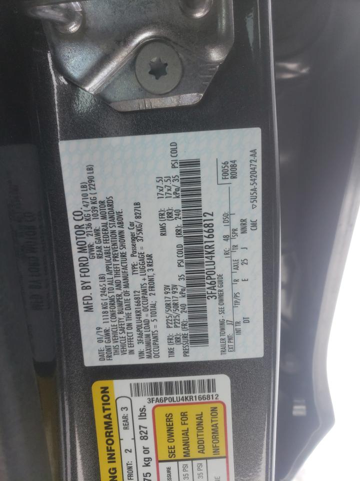 3FA6P0LU4KR166812 FORD FUSION 2019