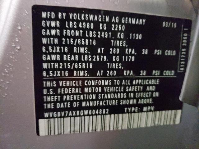 WVGBV7AX8GW604882 | 2016 VOLKSWAGEN TIGUAN S