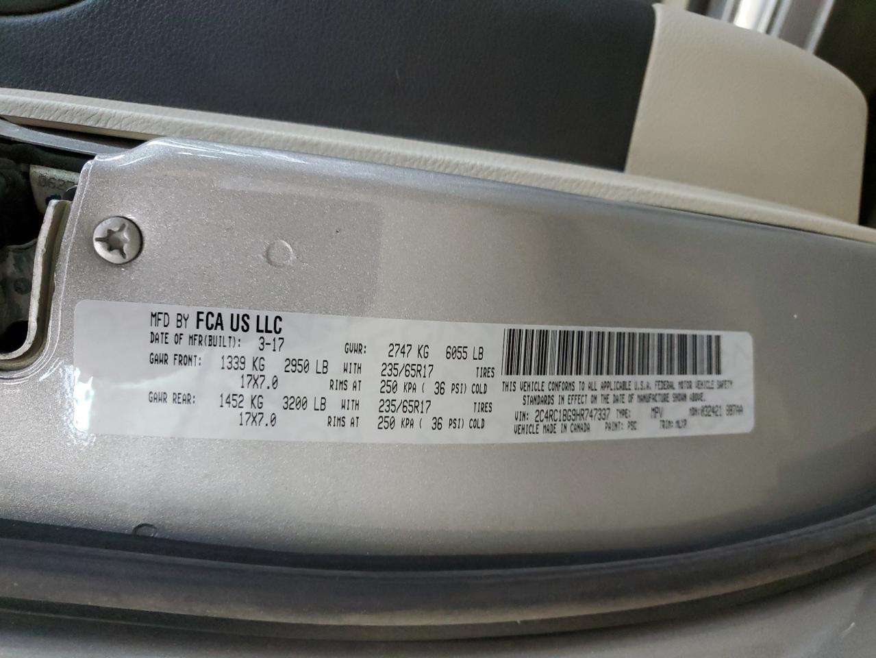 2C4RC1BG9HR747337 CHRYSLER PACIFICA 2017