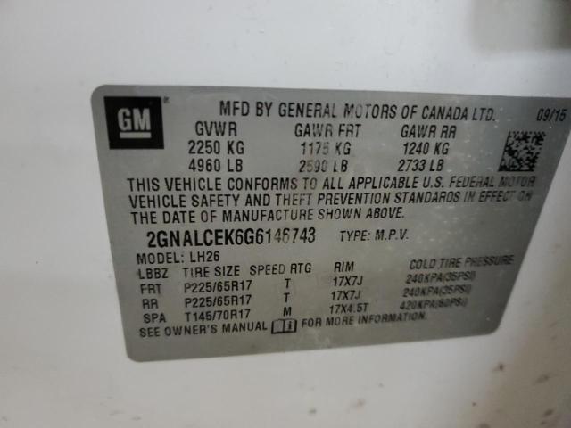 2GNALCEK6G6146743 | 2016 CHEVROLET EQUINOX LT