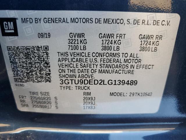 2020 GMC Sierra K1500 Slt VIN: 3GTU9DED2LG139489 Lot: 37012534